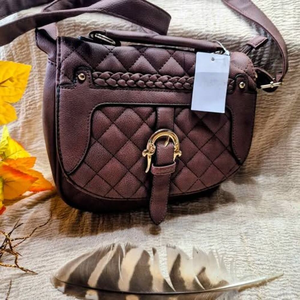 Brown Quilted Faux Leather Crossbody Bag